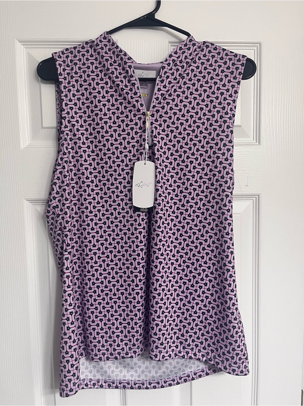 Greg Norman Collection Pink & Black Geometric Sleeveless Zip-Front Camisole